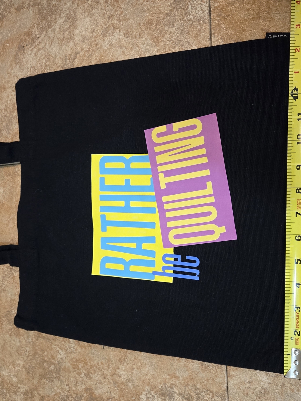 Black Canvas Tote with Colorful 'Rather Be Quilting' Graphic - Picture 5 of 6